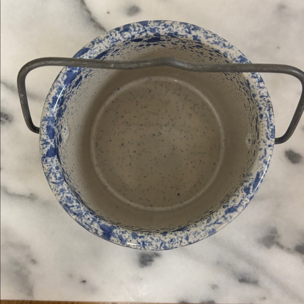 Blue Speckled Ceramic Crock with Handle - Picture 7 of 10